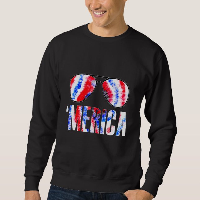 4:e juli 2010 Merica American Flagga Tie Dye Sungl Lång Ärmad Tröja (Framsida)