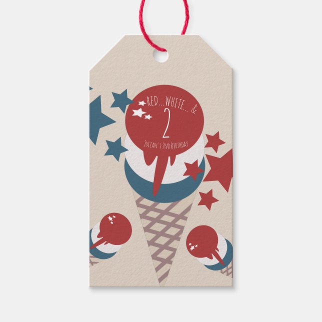 4:e juli 2:a födelsedagen Ice Cream Stars Presentetikett (Framsidan)