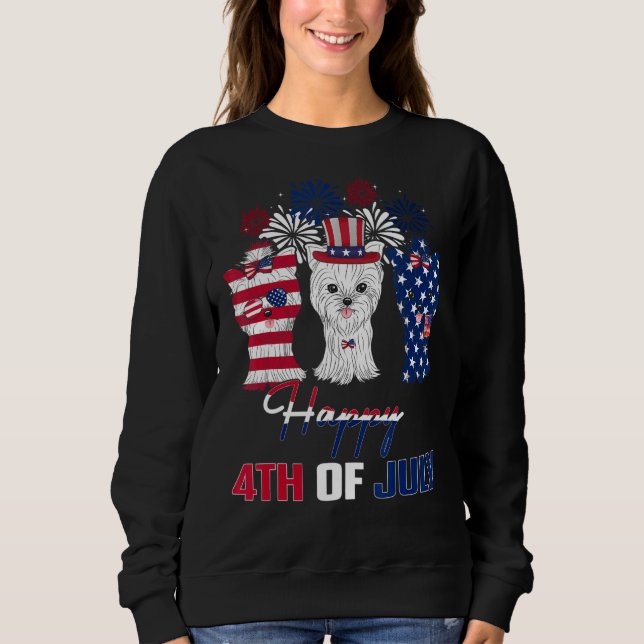 4:e juli, 3 Red White Yorkshire Terrier Blue Fi T Shirt (Framsida)