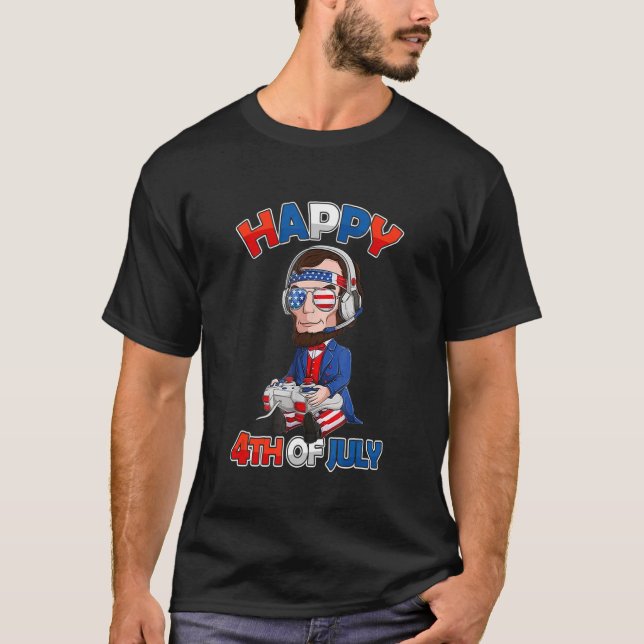 4:e juli Abraham Lincoln Gamer USA flagga Gaming T Shirt (Framsida)