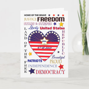 4:e juli American Helgdag Typography Heart Flagga Kort