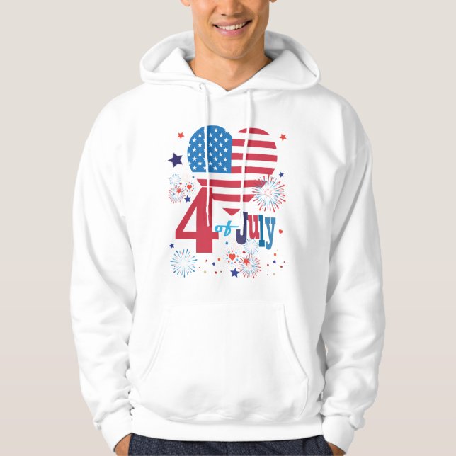 4:e juli American USA flagga Heart Flagga Firework Hoodie (Framsida)