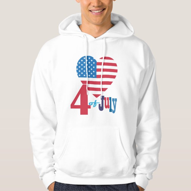 4:e juli American USA flagga Heart Flagga Firework Hoodie (Framsida)