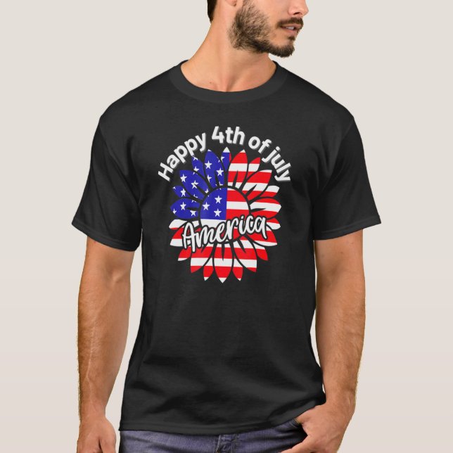 4:e juli Amerika Solrosor USA Patriotic America T Shirt (Framsida)