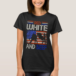 4:e juli amerikansk Flagga Nötkreatur Rött vitt oc T Shirt
