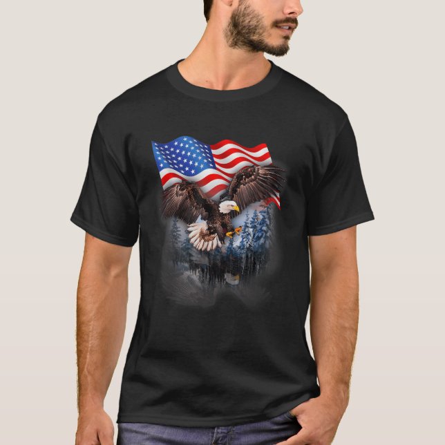 4:e juli amerikansk flagga vitfiskad örn t shirt (Framsida)