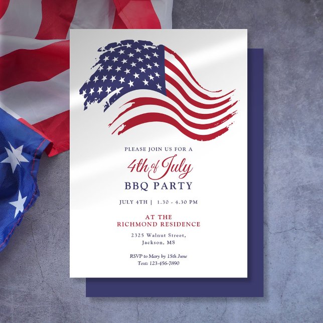 4:e juli Amerikansk flaggfest Inbjudningar (4th Of July American Flag Party Invitation)