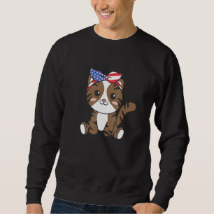 4:e juli Amerikansk katt För barn Cute Usa Cat 2 Lång Ärmad Tröja