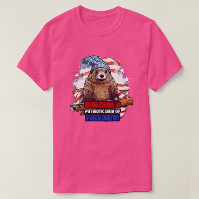 4:e juli Amerikanska Beaver Byggande en patriotisk T Shirt (Design framsida)
