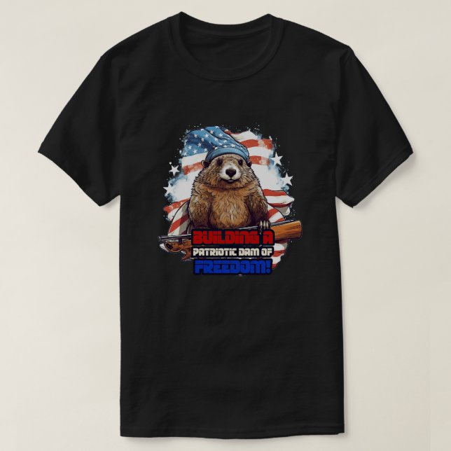 4:e juli Amerikanska Beaver Byggande en patriotisk T Shirt (Design framsida)