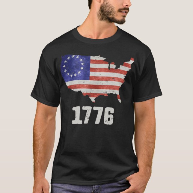 4:e juli amerikanska Flagga Betsy Ross 1776 Manar T Shirt (Framsida)