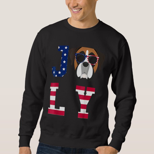 4:e juli Amerikanska Flagga Boxer Hund Lång Ärmad Tröja (Framsida)