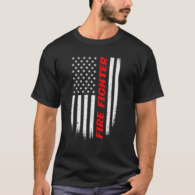 4:e juli Amerikanska Flagga Firefighter Manar Kvin T Shirt (Framsida)