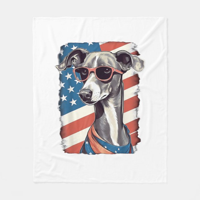 4:e juli amerikanska Flagga Greyhound Hund Fleecefilt (Framsidan)