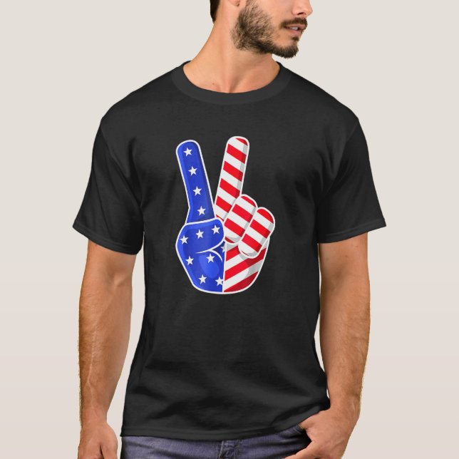 4:e juli Amerikanska Fredsteckenet Hand Patrioti T Shirt (Framsida)