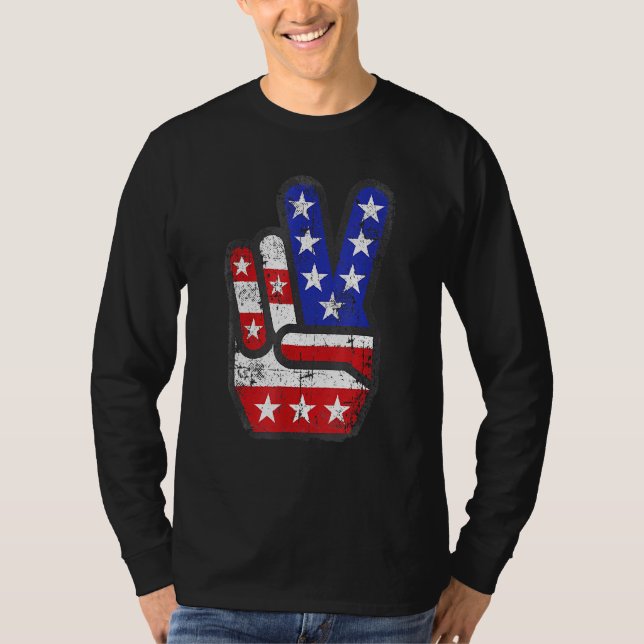 4:e juli: Amerikanska Fredsteckenet Hand T Shirt (Framsida)