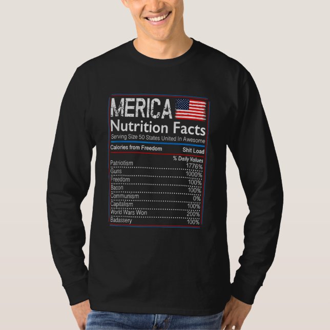 4:e juli: Amerikanska Merica Nutrition Facts T Shirt (Framsida)