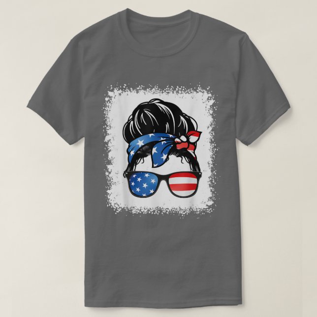 4:e juli Amerikanska mormor Messy Bun Patriotic M T Shirt (Design framsida)