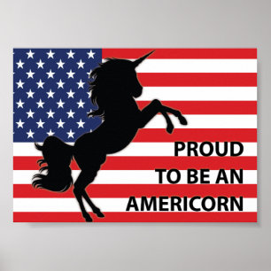 4:e juli Amerikanska patriotiska Unicorn USA flagg Poster