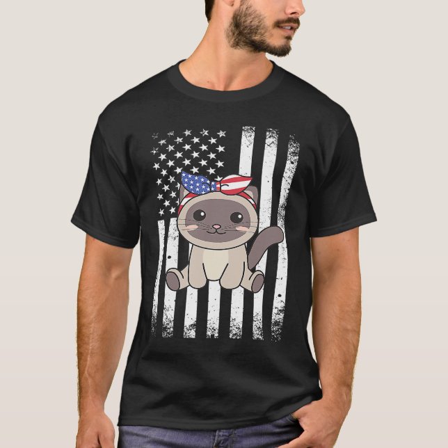 4:e juli Amerikanska siamesiska Katt För barn Cute T Shirt (Framsida)