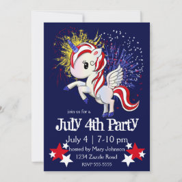 4:e juli Amerikanska Unicorn Pegasus Rainbow Inbjudningar