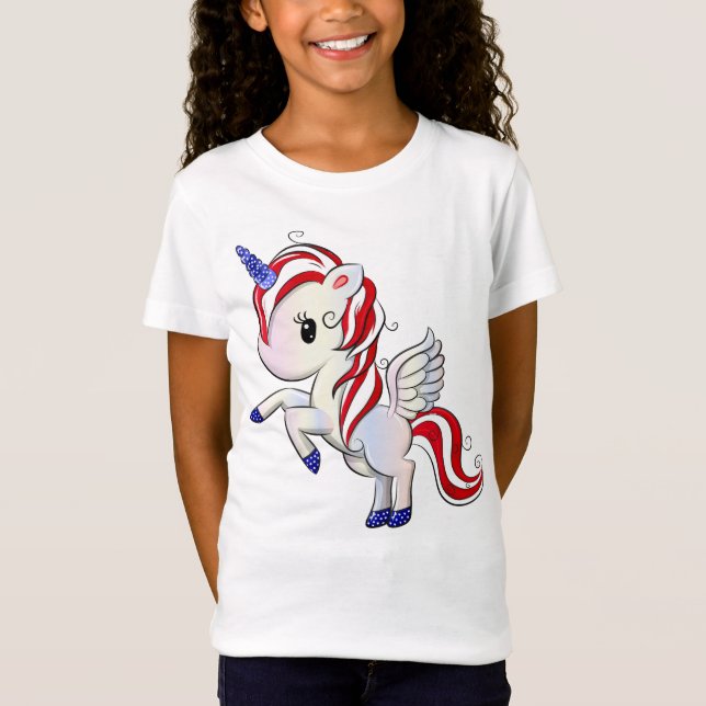 4:e juli Amerikanska Unicorn Pegasus Rainbow T Shirt (Framsida)