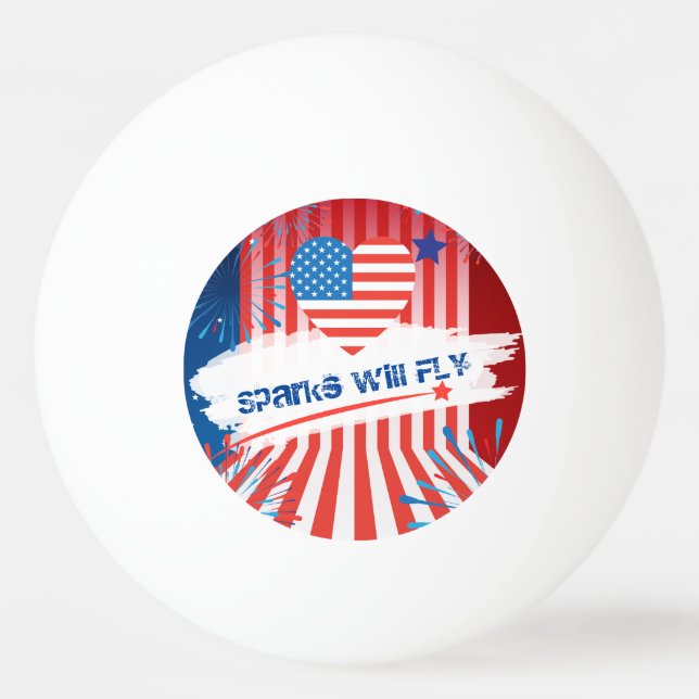 4:e juli Amerikanska USA flagga Heart-Personligen Pingisboll (Framsidan)
