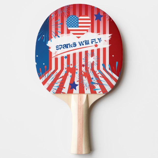 4:e juli Amerikanska USA flagga Heart-Personligen Pingisracket (Framsidan)