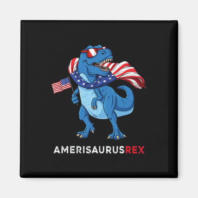 4:e juli: Amerisaurus t Rex Dinosaur Boys Kids t. Magnet (Framsidan)