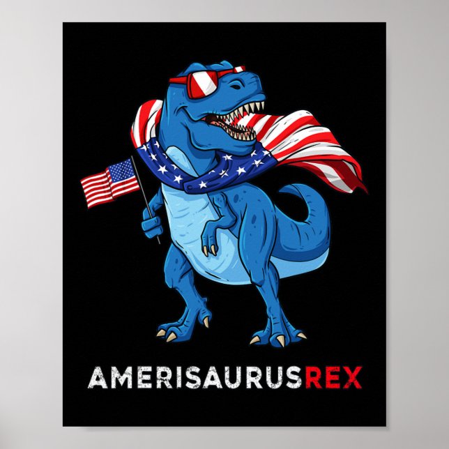 4:e juli: Amerisaurus t Rex Dinosaur Boys Kids t. Poster (Framsidan)