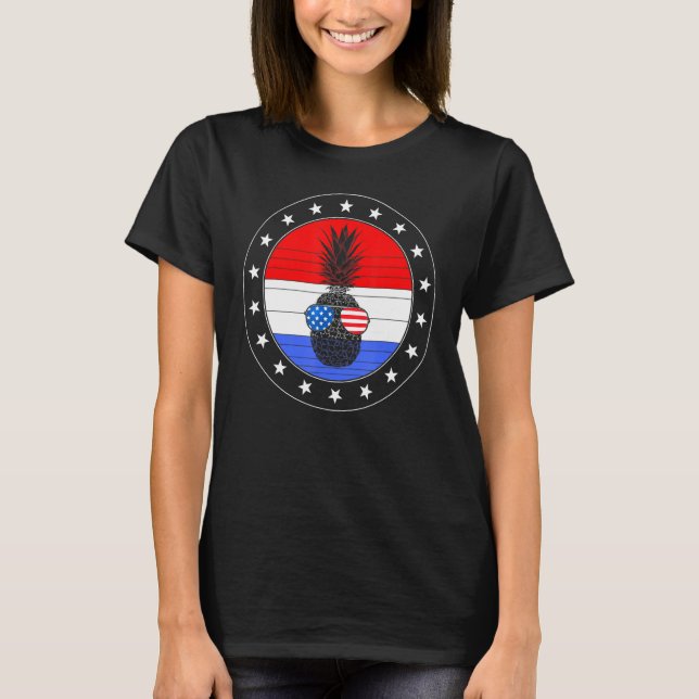 4:e juli Ananas Cute Beach Aloha Independenc T Shirt (Framsida)