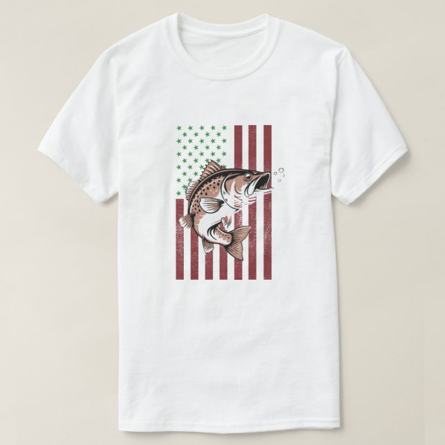 4:e juli Angler Tee USA Fishing Flagga T-Shirt (Design framsida)