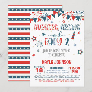 4:e juli Baby Q Baby Shower - Baby 2 Inbjudningar