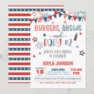 4:e juli Baby Q Baby Shower - Baby 2 Inbjudningar
