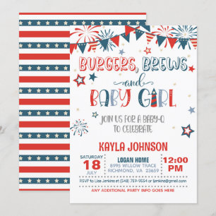 4:e juli Baby Q Baby Shower - Girl Inbjudningar