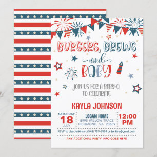 4:e juli Baby Q Baby Shower Inbjudningar