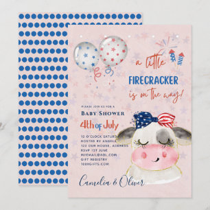 4:e juli BABY SHOWER INBJUDAN Firecracker Cow