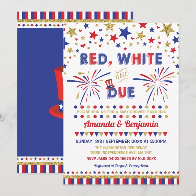 4:e juli Baby Shower Red White och due Inbjudningar (Fram/baksida)