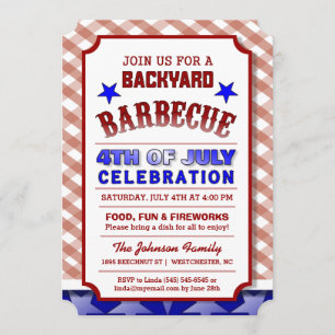4:e juli Backyard BBQ Firande Festive Inbjudningar
