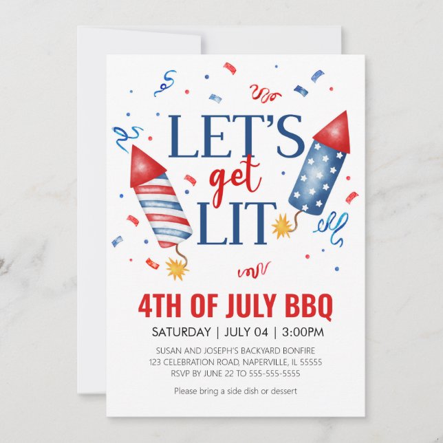 4:e juli Backyard BBQ Inbjudningar (Framsida)