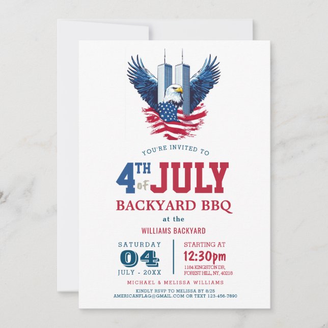 4:e juli Bakgård BBQ I Två Torn-tema Inbjudningar (Framsida)