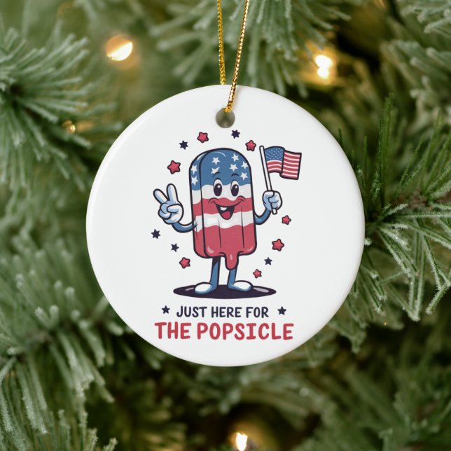 4:e juli bara här för popsicle patriotisk julgransprydnad keramik (Träd)