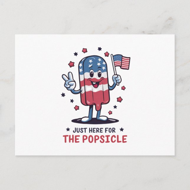 4:e juli bara här för popsicle patriotisk vykort (Framsida)