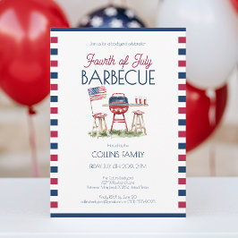 4:e juli Barbecue Watercolor Flagga, sommaren Part Inbjudningar