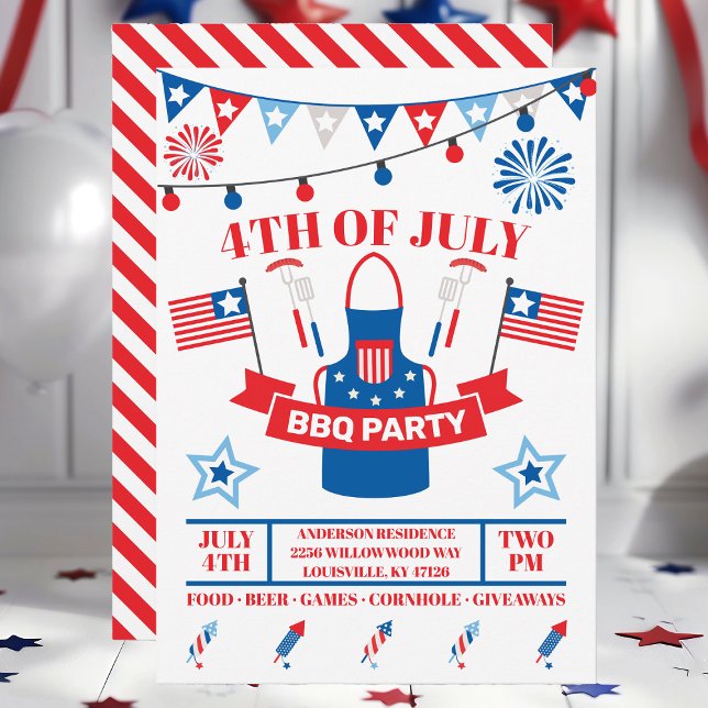 4:e juli Barbeque Apron Red BBQ Party Inbjudningar (Skapare uppladdad)