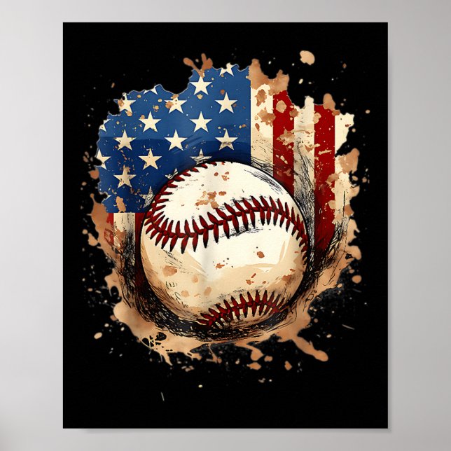4:e Juli Baseboll Dropp Glass Patriotisk Amerikan Poster (Framsidan)