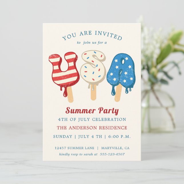 4:e juli Bassäng och inbjudan till Ice Cream-parti (Stående Fram)