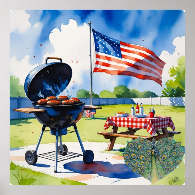 4:e juli BBQ Firande Grill Poster (Framsidan)