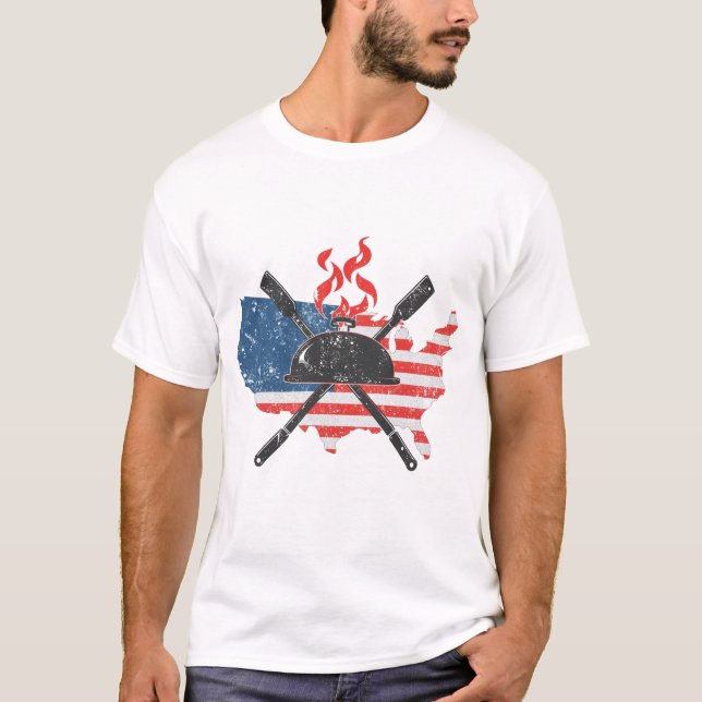 4:e Juli BBQ Grillmästare T Shirt (Framsida)