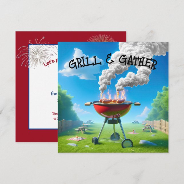 4:e juli BBQ Party Inbjudningar (Fram/baksida)